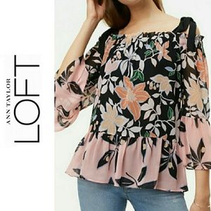 LOFT Off Shoulder Floral Print Flowy Blouse Top